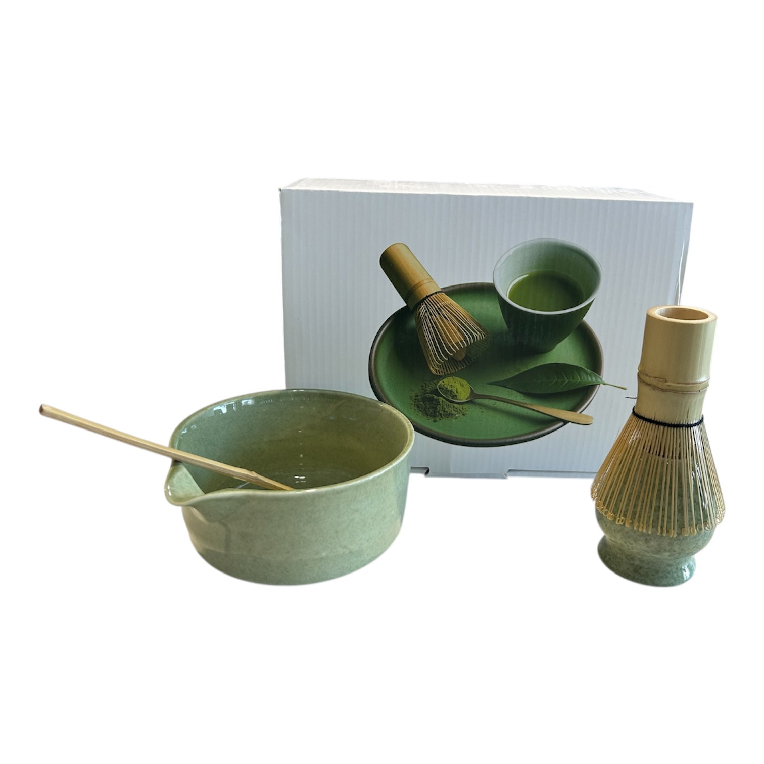 Coffret cadeau de matcha de couleur vet avec bec verseur Maitre du thé